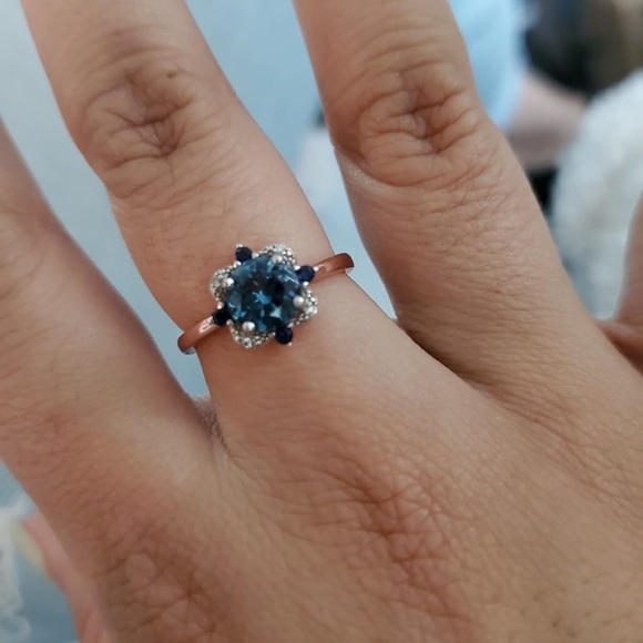 14k 925 London Blue Topaz Diamond Vintage Ring - Picture 8 of 9